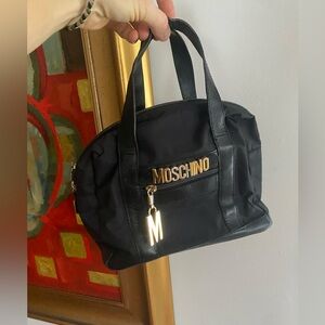 Vintage Moschino by Redwall Black bylon small handbag with Gold letters logo